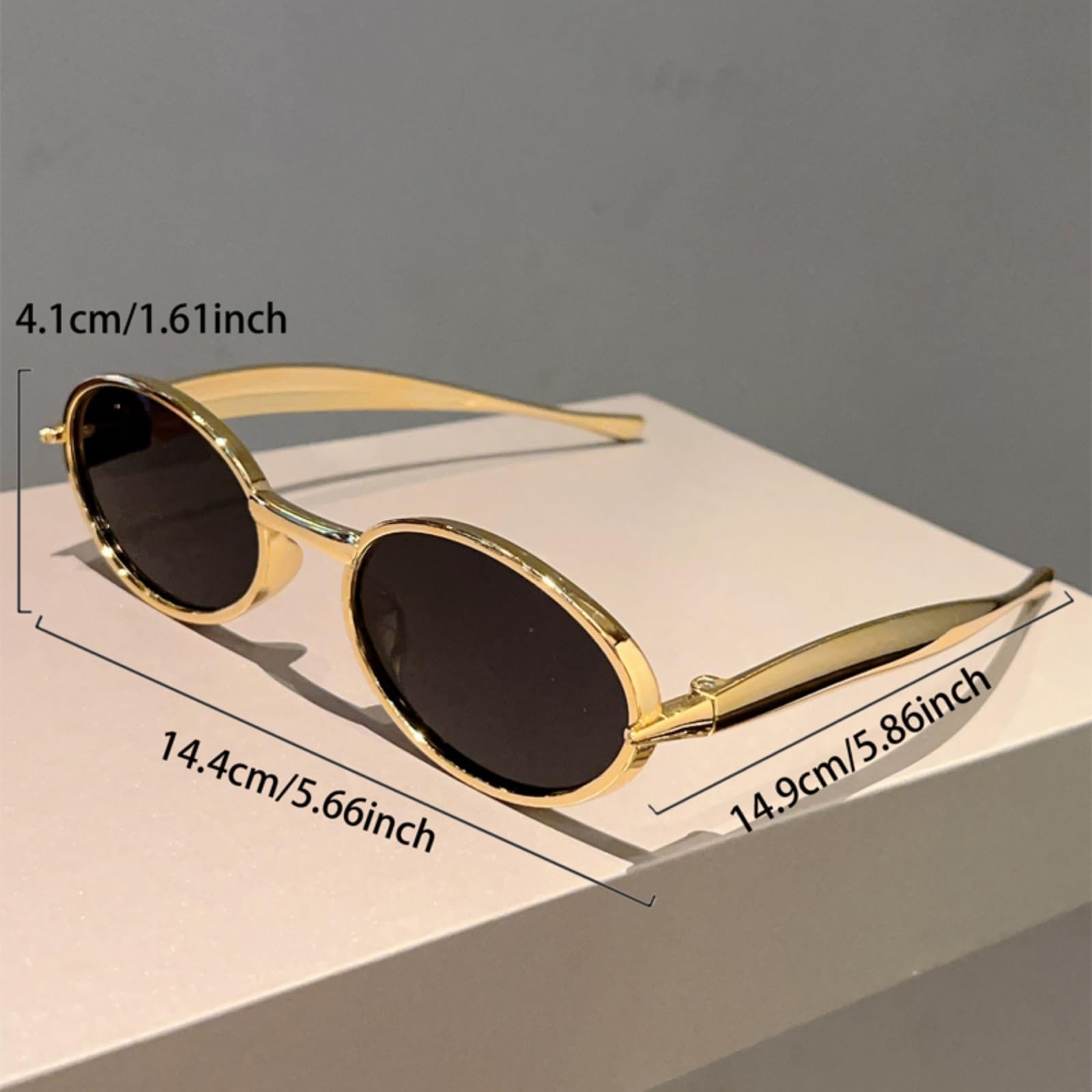 Occhiali da Sole Ovale Kammpt per Uomini Donne, Vintage Uv400 Retro Sole, Moda All'aperto L'indossamento Quotidiano-Golden-Black Shows