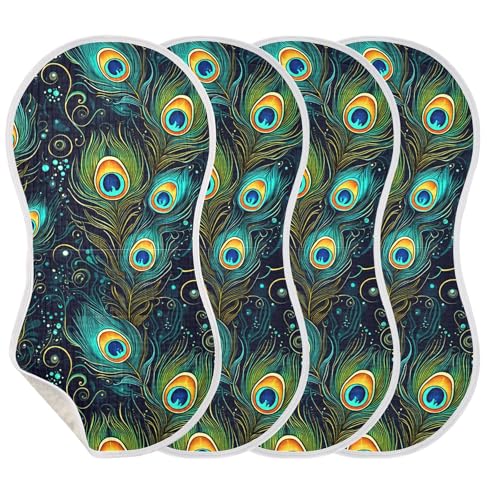 xigua Peacock Feathers Muslin Baby Burp Cloths Set of 1, Super Soft & Absorbent Burping Rags, Cotton Burp Clothes Shower Gift for Newborn, Baby Girls and Boys3