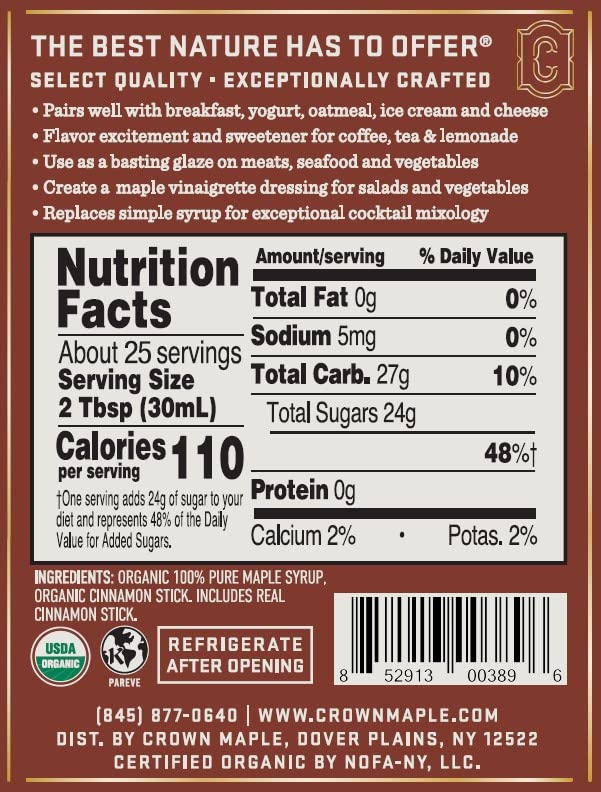 Miniatura 3 de Crown Maple Jarabe de arce con infusión de canela, 25 onzas líquidas, panqueques, cócteles de sabor, bollos pegajosos, gofres, certificado orgánico