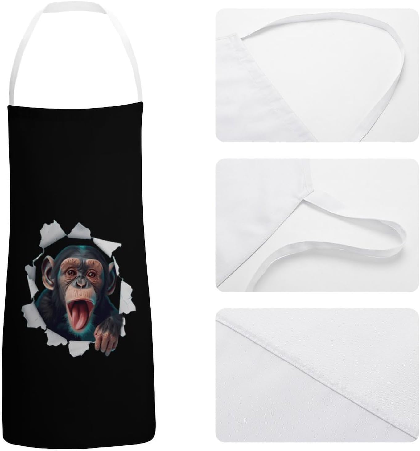 Funny Chimp Monkey Lover Chimpanzee Kitchen Apron with Adjustable Neck Strap Waterproof for Cooking Baking Drawing