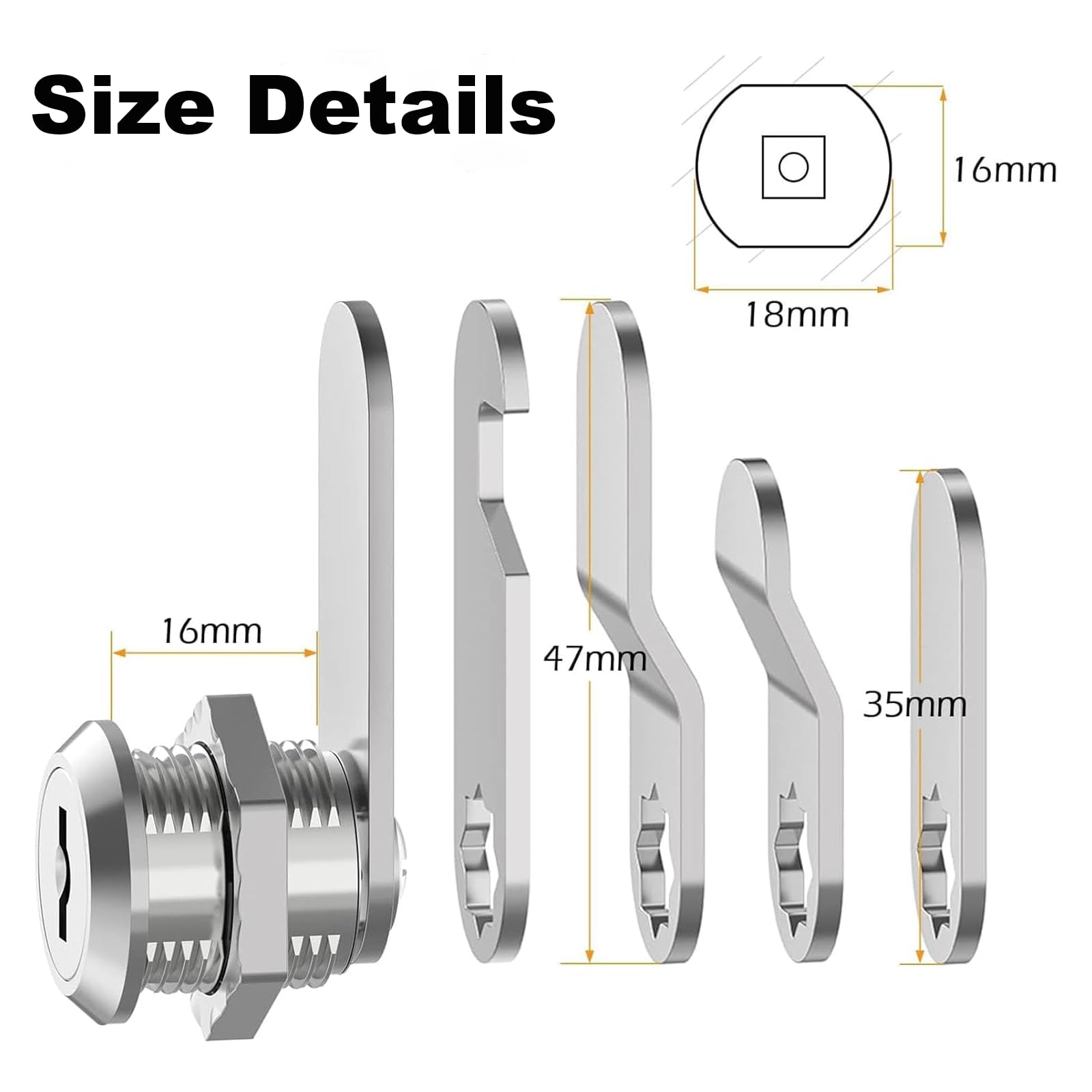 Cabinet Lock, Post Box Lock, Cam Locks, Comes with 6 Keys and 5 Different Locks Plates, Multi-Purpose for Cabinet Cupboard - Image 2