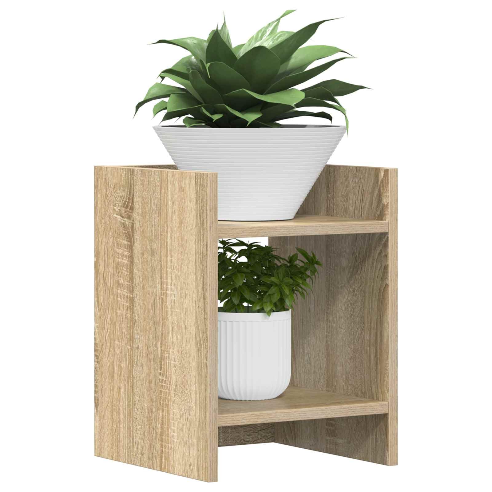 Supporto per piante in rovere Sonoma, 30 x 30 x 40 cm, in legno, moderno sgabello per fiori per interni, colonna quadrata salvaspazio con 2 ripiani, piccolo scaffale per fiori, effetto legno