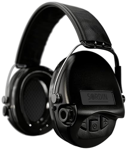 Sordin Supreme Pro - Adjustable Active Safety Hearing Protection - Foam Seals - Black Leather Headband and Cups - SOR75302-02-S