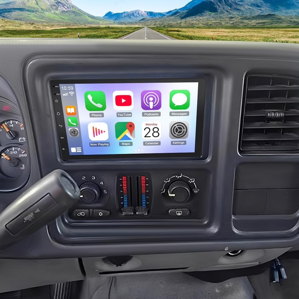 2+64G 7 Inch Double Din Car Stereo Radio for 2007 Chevy Silverado Classic 1500 2500 Wireless CarPlay & Android Auto Bluetooth Touch Screen Head Unit,GPS Navigation Mirror Link Backup Camera FM/RDS