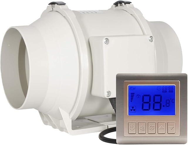 Inline Duct Fan High Efficiency Extractor Fan with Timer Smart Controller for Office Hotel Library Hydroponic Room 5(ø125mm)
