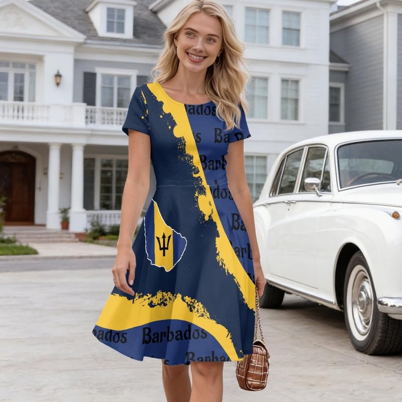 Image of Irisjudy T Shirt Dress for Women Short Sleeve Girls Short Sleeve Dress Plus Size, O Neck Knee Length Midi Dress for Ladies