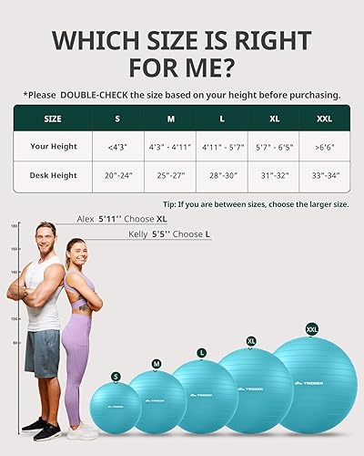 Miniatura 7 de Trideer Pelota de ejercicio para yoga, pilates y fitness. Equipo de pelota de estabilidad para gimnasio en casa y silla de oficina, accesorios de