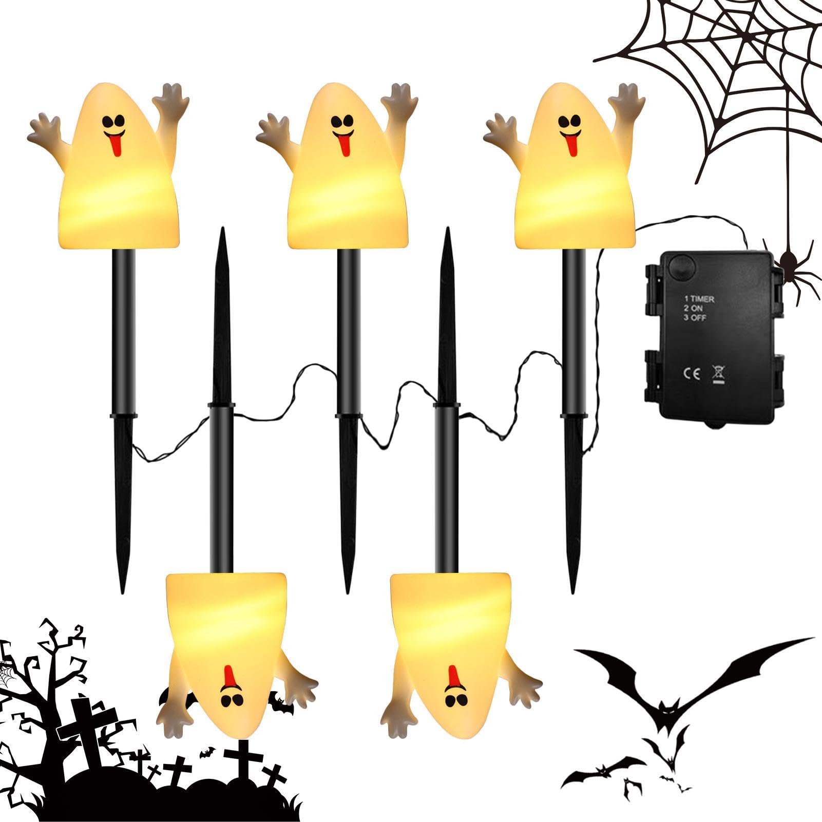 Décorations de cour fantôme Halloween et lampes de jardin LED étanches