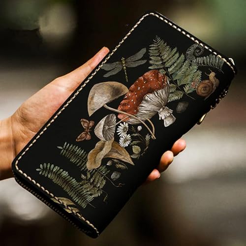 Mushrooms Fern Forest Nature Hobo Wallet, Dragonfly Butterfly Hippie Wallet, Boho Wallet, Mushroom Wallet, Girl Wallet Boho Leather Wallet Women Cute Small Wallet For Women For Men, Teen Wallet Hg #TOP1