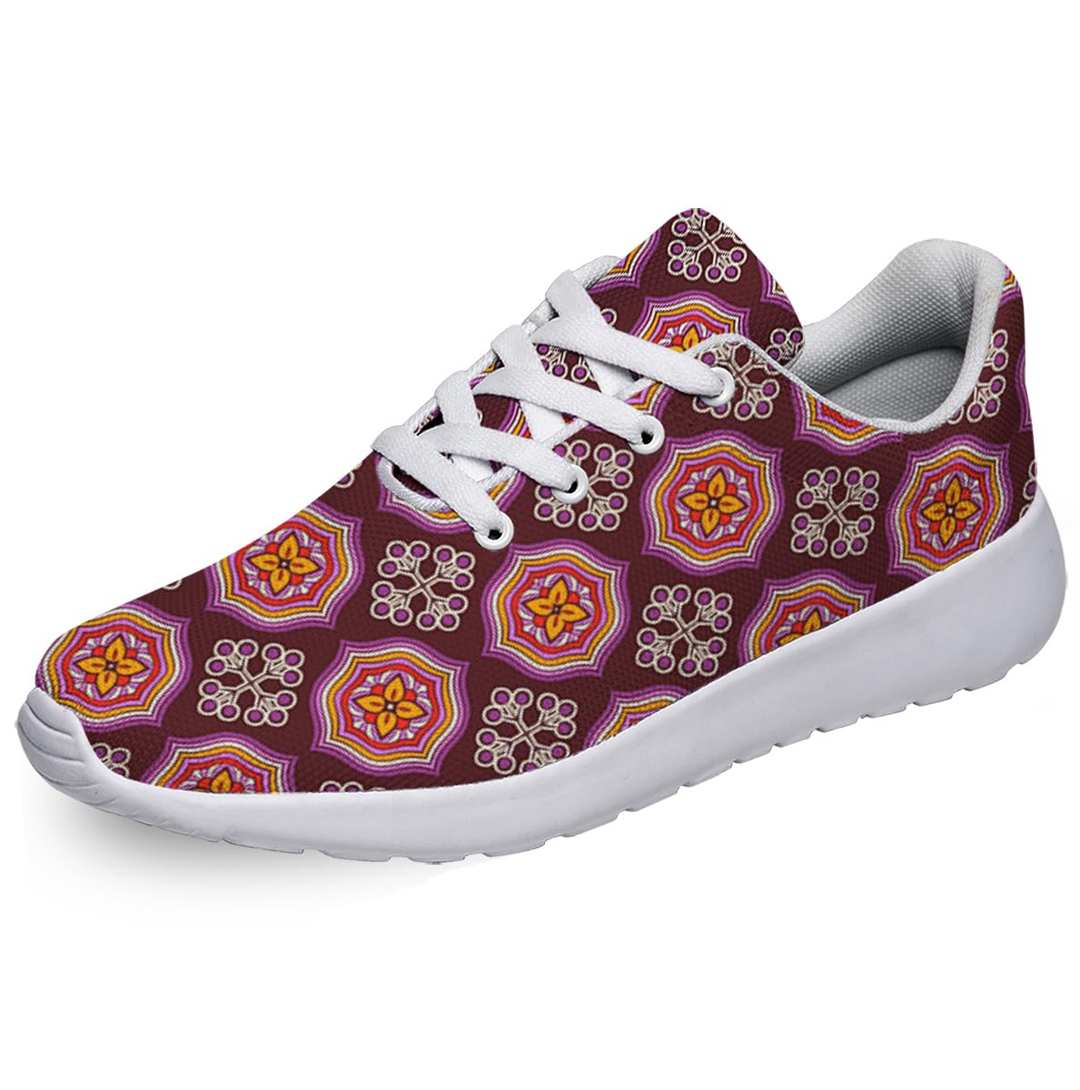 Women Men Ethnic Floral Prints Shoes Slip On Running Shoes Athletic Tennis Sneakers White Size 5