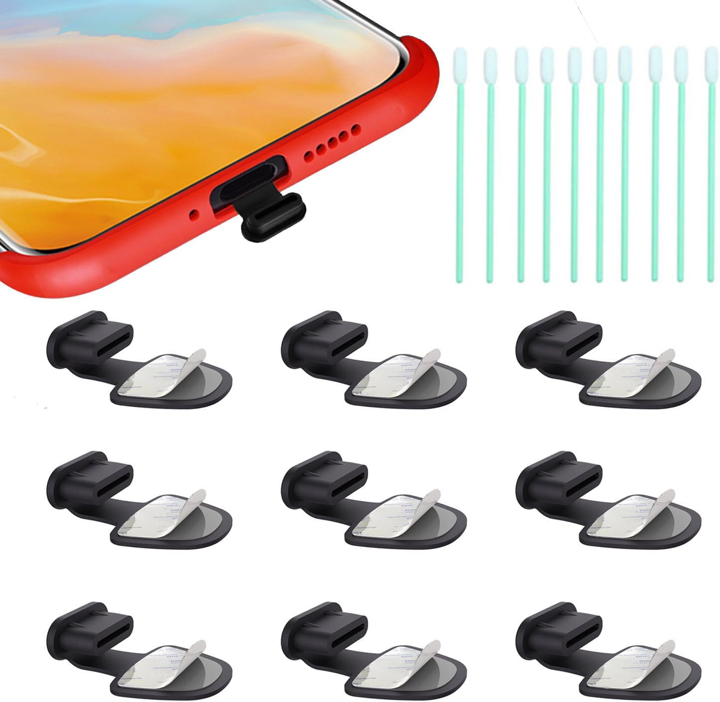 Jstincal USB C Anti-Loss Dust Plugs: Silicone Port Covers with Adhesive for iPhone 15/16/17 Pro Max & All USB-C Phones (10 Pack)