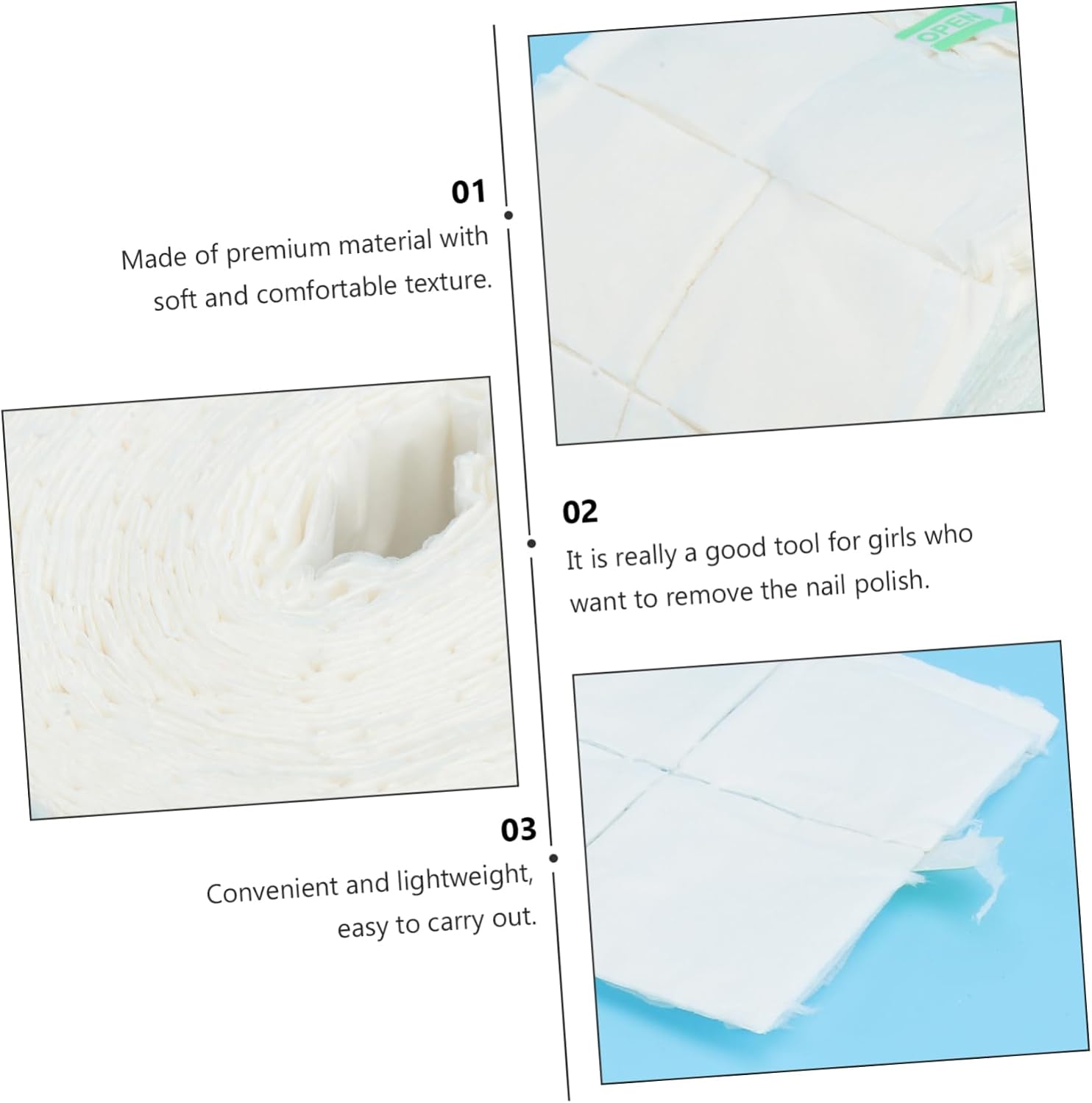 NOLITOY Nail Polish Remover Wiping Pads Gel Nail Polish Removal Pads Soft Cotton