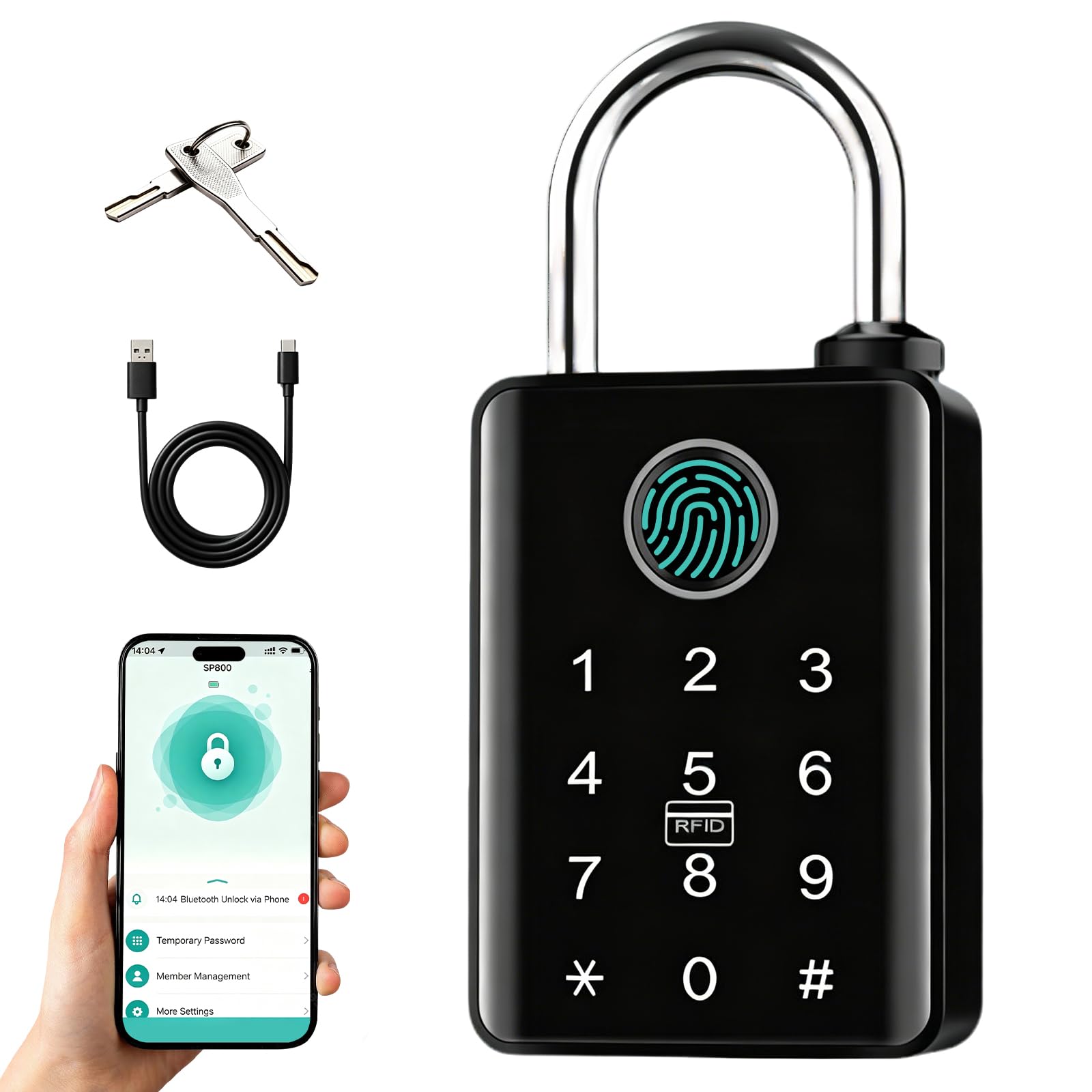 Cadenas intelligent IP67 : empreinte, code, appli, clé. Résiste aux intempéries. Idéal pour casier, cave, porte jardin, armoire. Sécurisé et polyvalent.