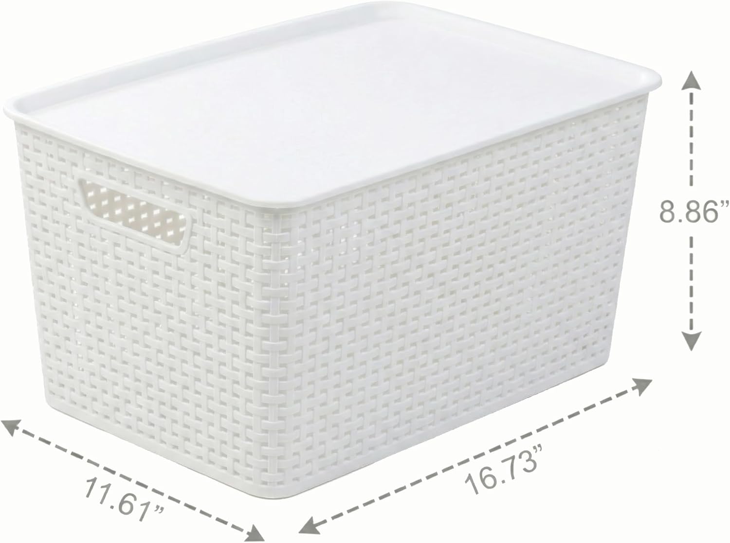 BINO | Plastic Storage Baskets with Lids, 22 Liter - 3 Pack, White | THE WOVEN COLLECTION | Storage Basket for Shelves | Woven Storage Baskets for Organizing Bins Pantry Shelf Organizer Container Bin