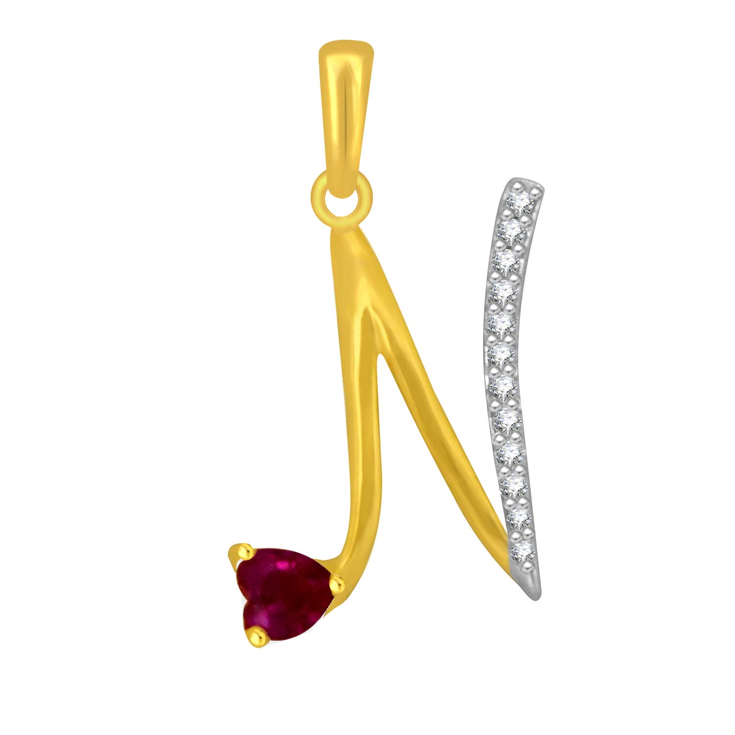 925 Sterling Silver Ruby Red Valentines Gifts Heart in CZ N Alphabet Letter Pendant-image-40