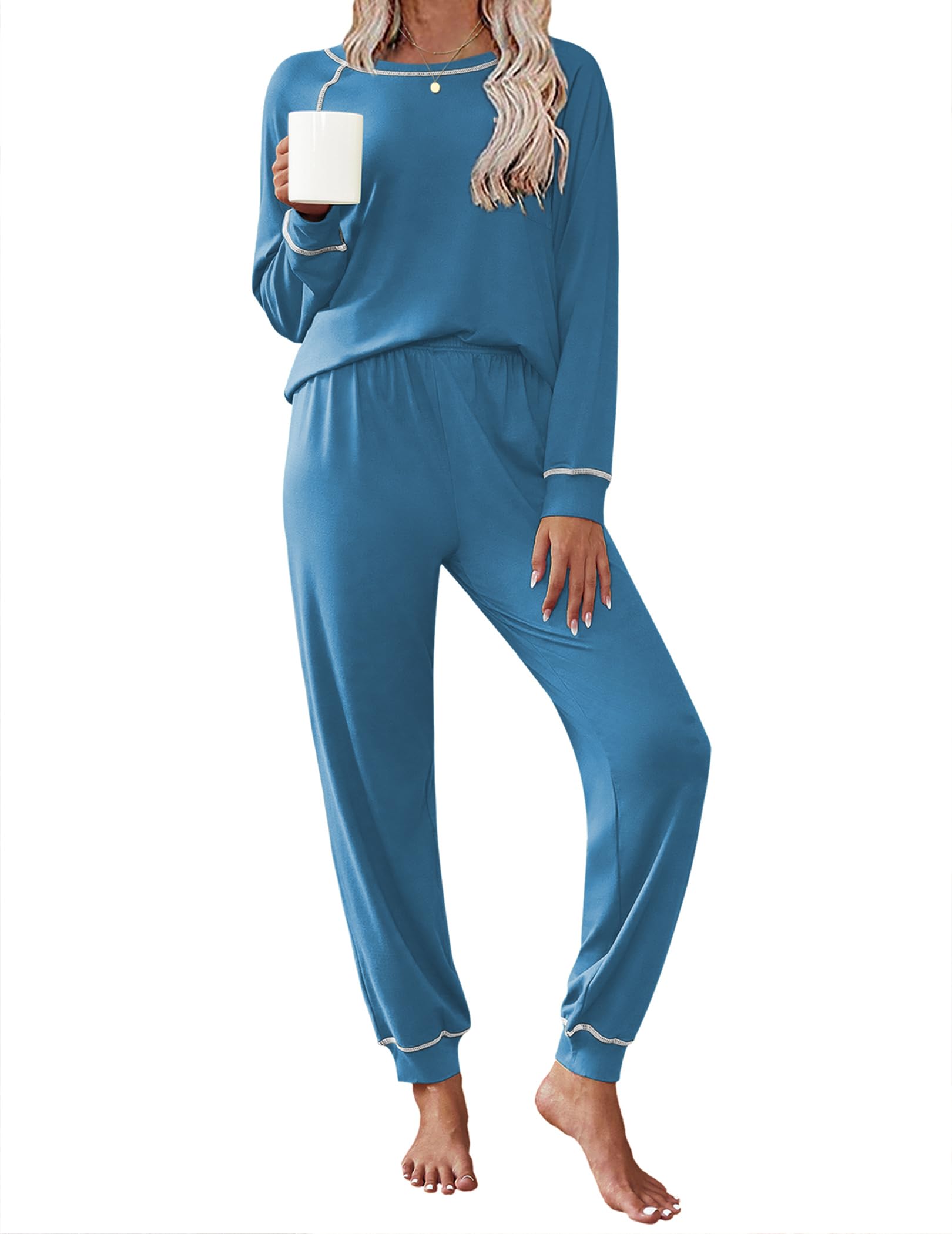 Ekouaer Pajamas Set for Women Soft Comfy Pjs Jogger Lounge Sets | Pullover Long Sleeve Sleepwear,Fall Jogger Loungewear,Gift for Mom,Wife,Friends