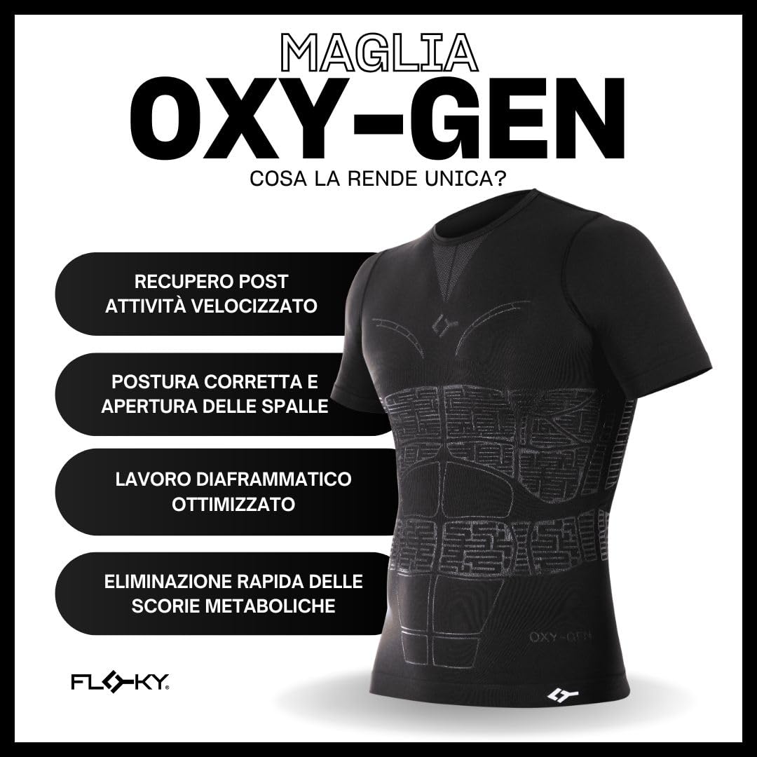 FLOKY - T-Shirt Oxygen - Maglietta Biomeccanica a Compressione - Nero