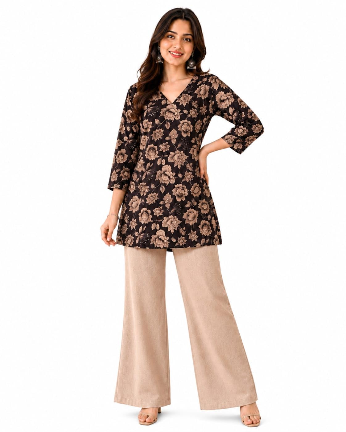 Global Fashion Women's Rayon Floral Print Short Kurta | V-Neck Straight Fit Tunic Top | Casual Ethnic Kurti for Office, Festive Occasion-picture-38