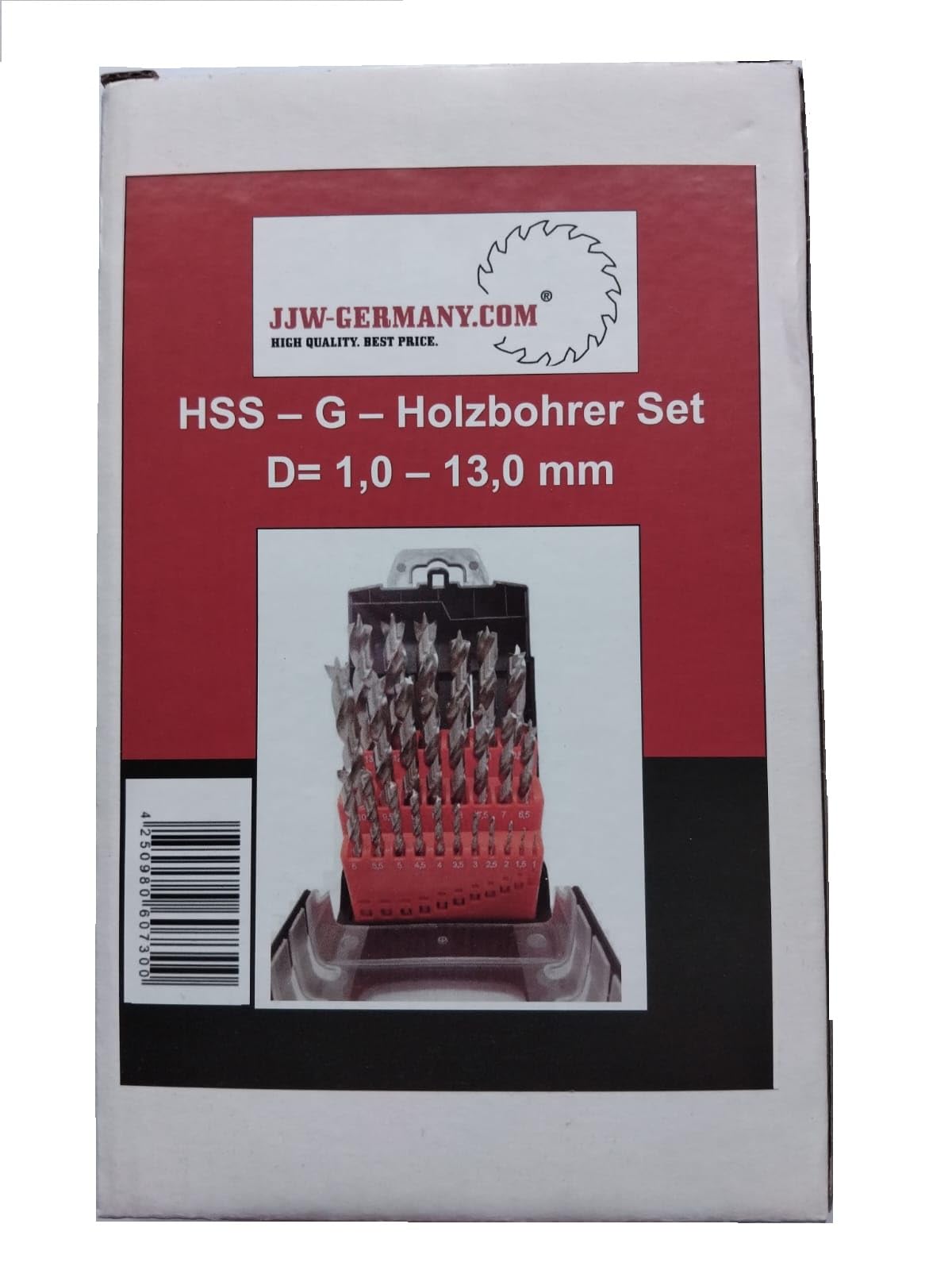 NEOTEC Holzbohrer-Set - 25-teilig, 1-13mm, 0,5mm steigend, für Holz, MDF, Spanplatte, Acryl, Schaft 10mm, Schwarz