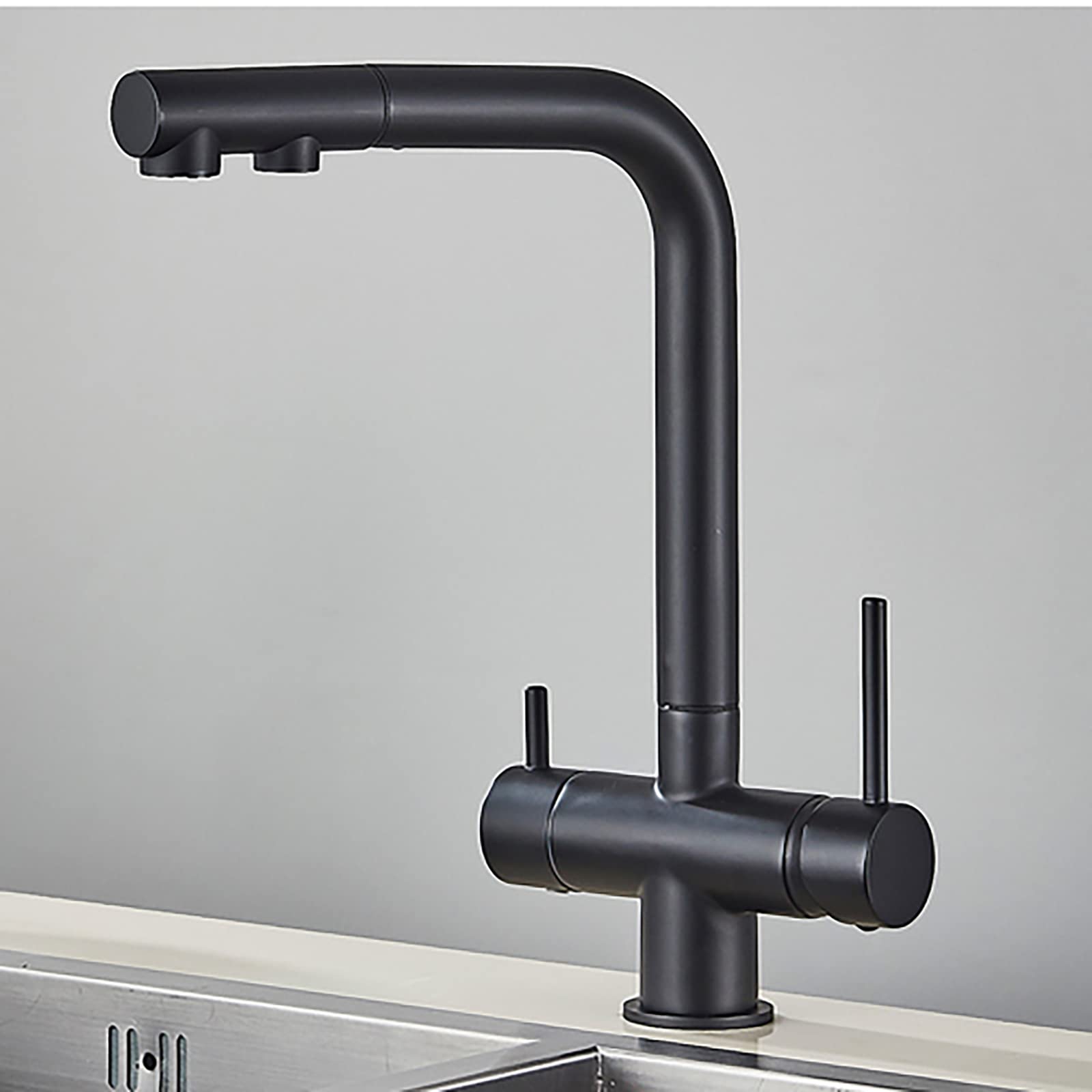 2In1 Kitchen Faucet with Pull Down Sprayer Water Purifier Flexible Filter Sink Faucets Brass 2 Handle Single Hole Hot Cold Mixer Tap,Chrome(Nero)