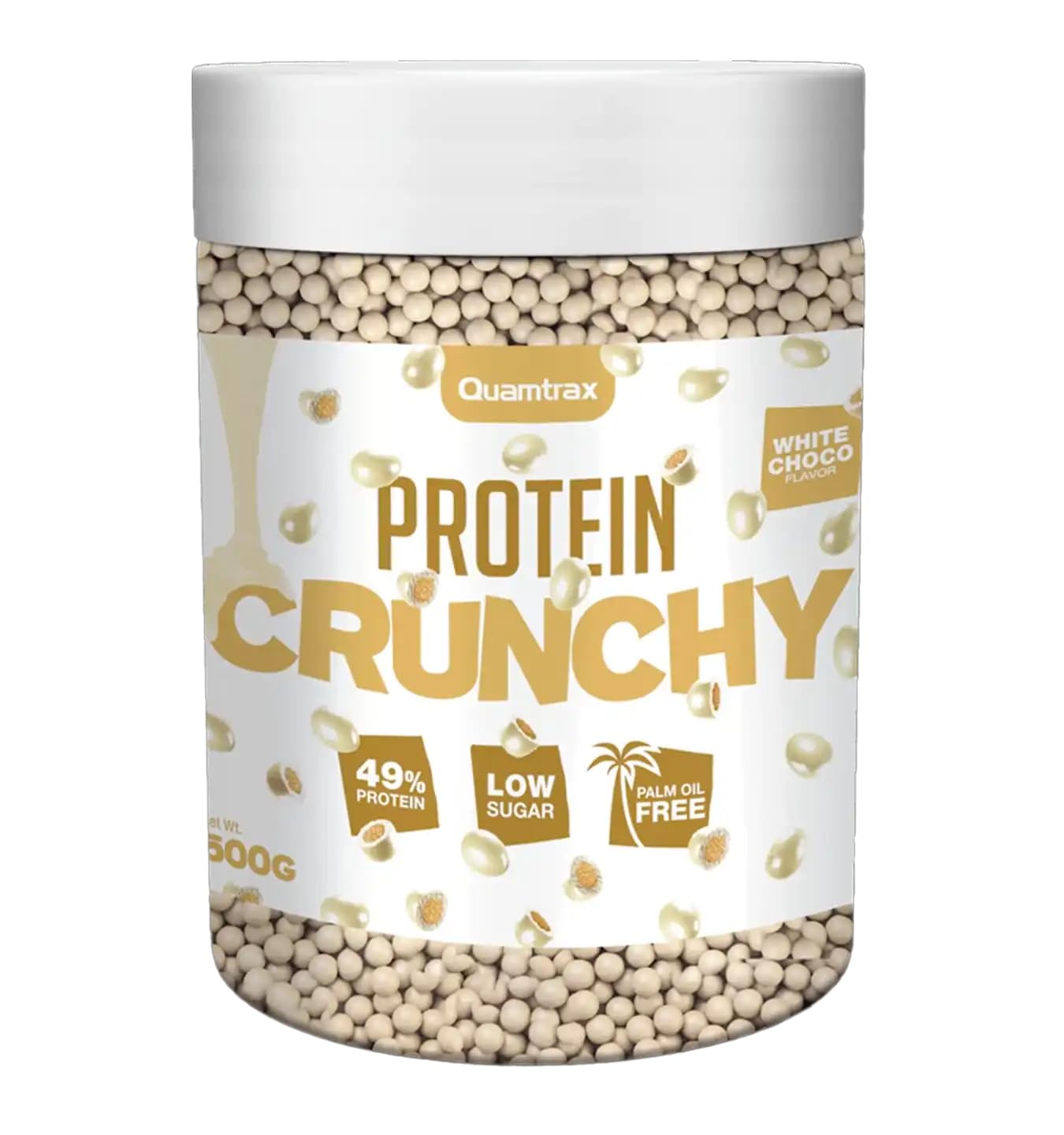 Quamtrax Nutrition - Protein Crunchy (Topping Crujiente Proteico) - 500 g - Alto contenido proteico, bajo en azúcares y textura crujiente (chocolate blanco)
