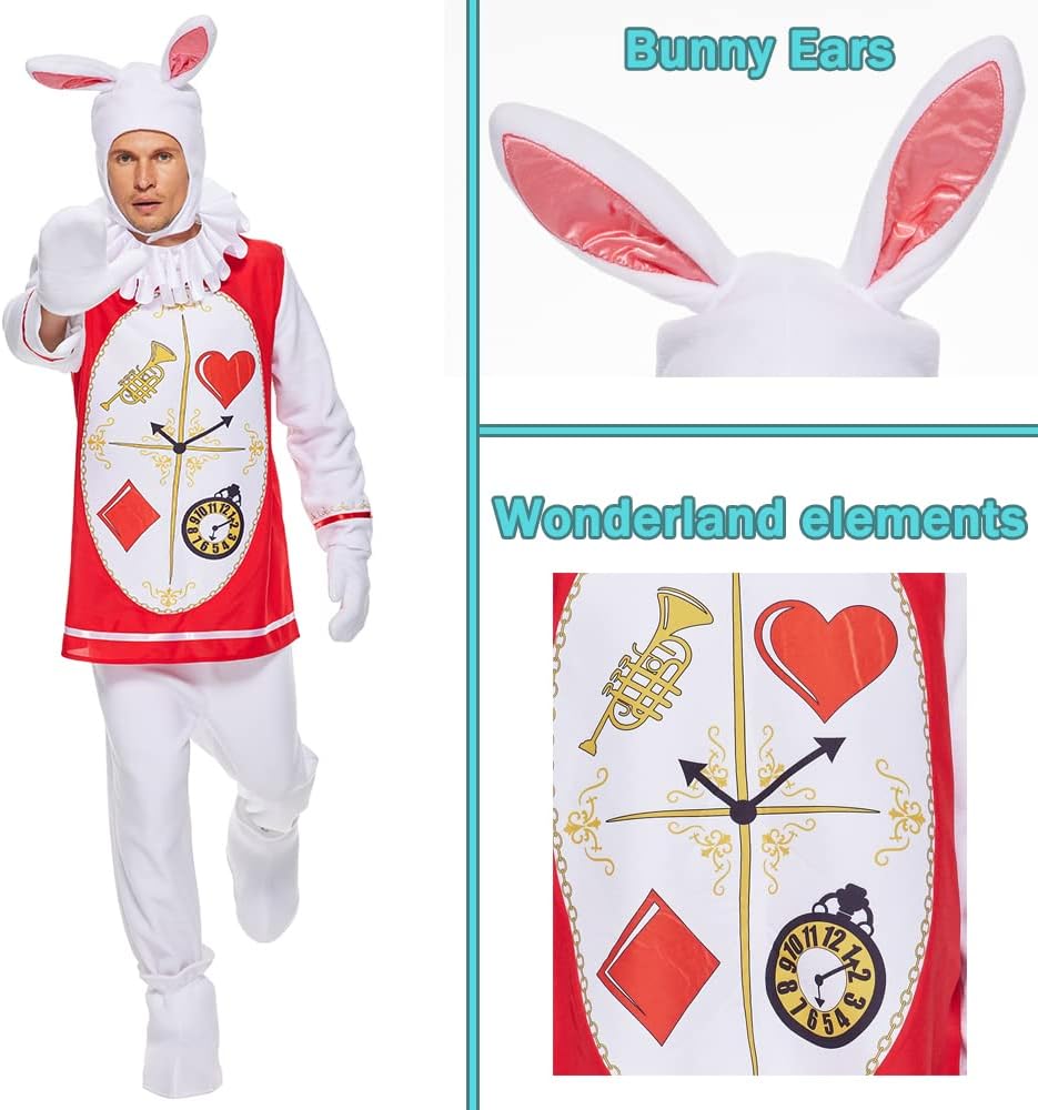ReneeCho Mr Rabbit Costume the White Rabbit Costume Men Adult Famous Movie figure Halloween Set Funny Bunny Suit - Image 3