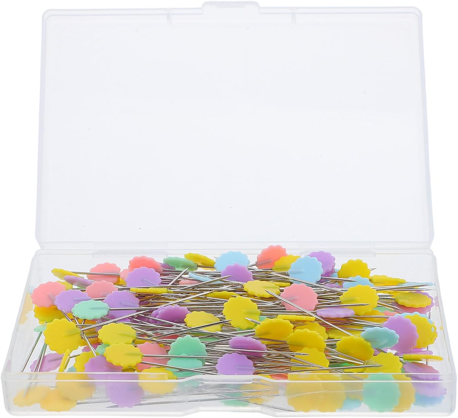 200pcs Flower Head Straight Pins for Sewing and Embroidery with Storage Box, Light Color Plum Blossom Shape, Craft and DIY Fabric Locating Pins for Dressmakers and Quilters