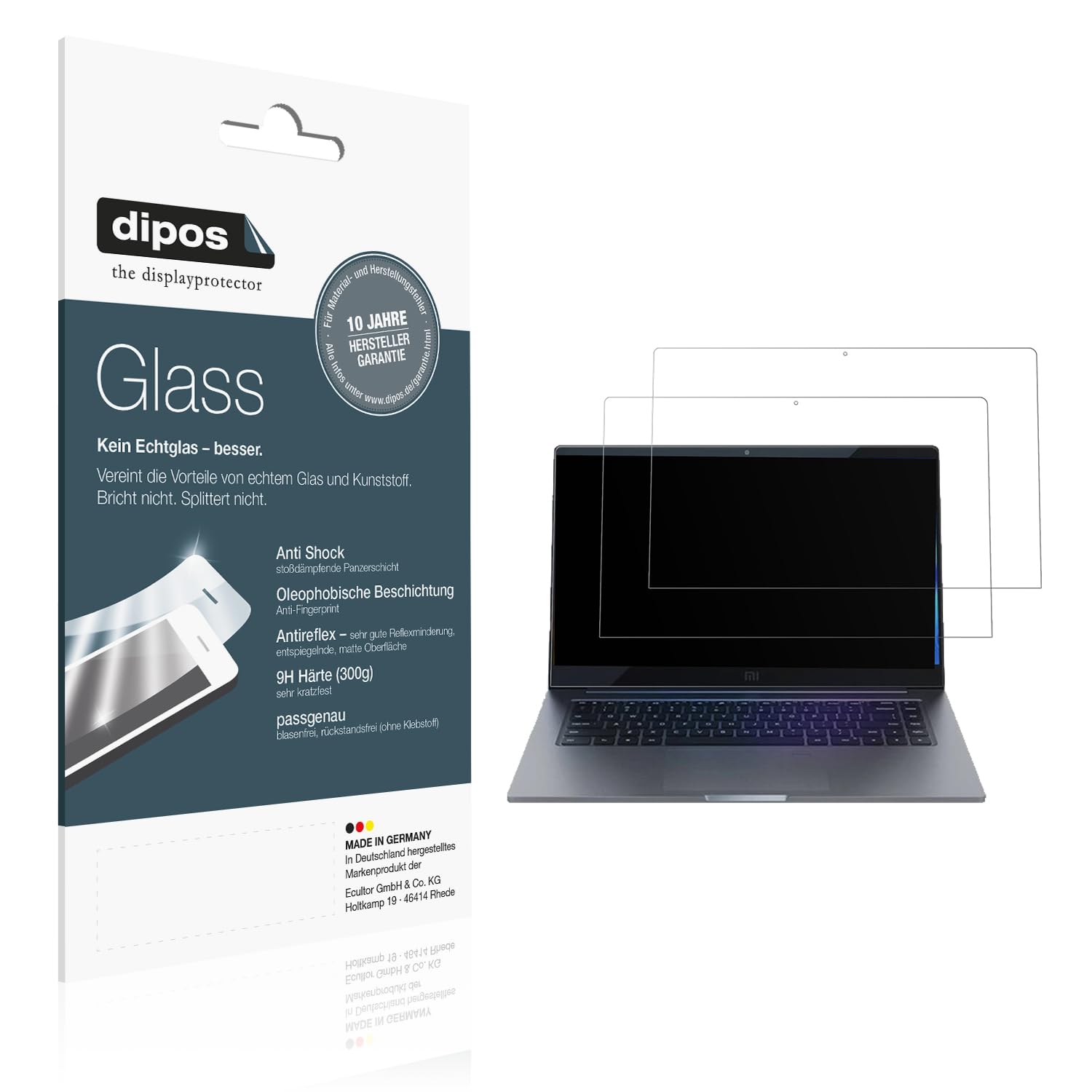 dipos 2x Pellicola Protettiva 9H opaca per Xiaomi Mi Notebook 15.6 Zoll | Antiriflesso, non si rompe e non si scheggia, non è vero vetro, Anti-Shock, antigraffio, senza bolle, autoadesiva