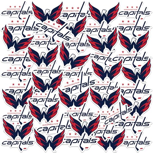 NHL Washington Capitals Logo 50ct Vinyl Large Deluxe Stickers Variety Pack – Officially Licensed Team Logos – Laptop, Water Bottle, Scrapbooking, Tablet, Indoor/Outdoor
