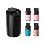 Airversa Waterless Essential Oil Diffuser Starter Kit with 4 x 10mL Fragrance Scent Oil, Battery Operated Mini Scent Air Machine Portable Diffuser for Home Car Office, AN6 Black Kit01