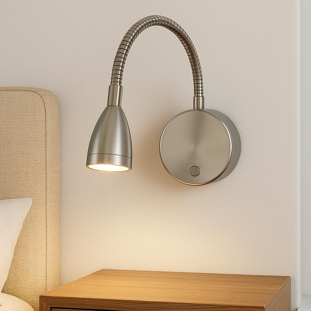 CGC Lighting Cgc Matilda Satin Nickel Adjustable Flexible Neck Led Rechargeable Magnetic Usb Reading Bedside Wall Light from B&Q