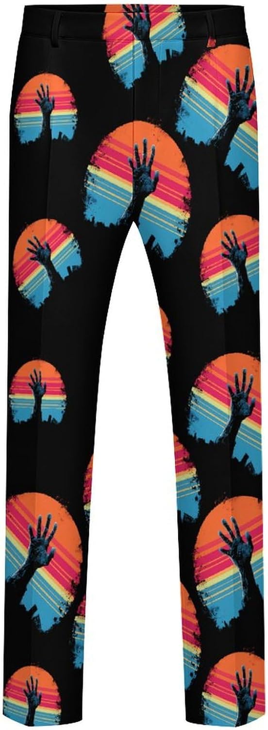 Vintage Halloween Zombie Hand Scary Novelty Men's Casual Pants Slim Fit Suit Dress Trousers