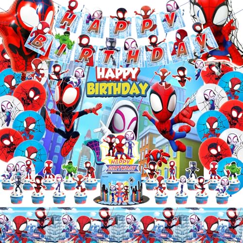 Cartoon Theme Birthday Party Supplies Decorations Including Birthday Banner Tablecloth Backdrop Hanging Swirls Balloons Cake Toppers for Cool Party