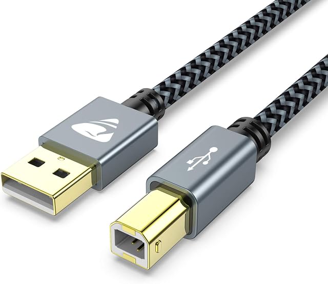 Aioneus Printer Cable, 3M/10FT USB 2.0 Type A Male to B Male, Scanner Cord Nylon Braided USB Printer Cable for HP/Dell/Canon/Lexmark/Xerox/Brother/Samsung etc.
