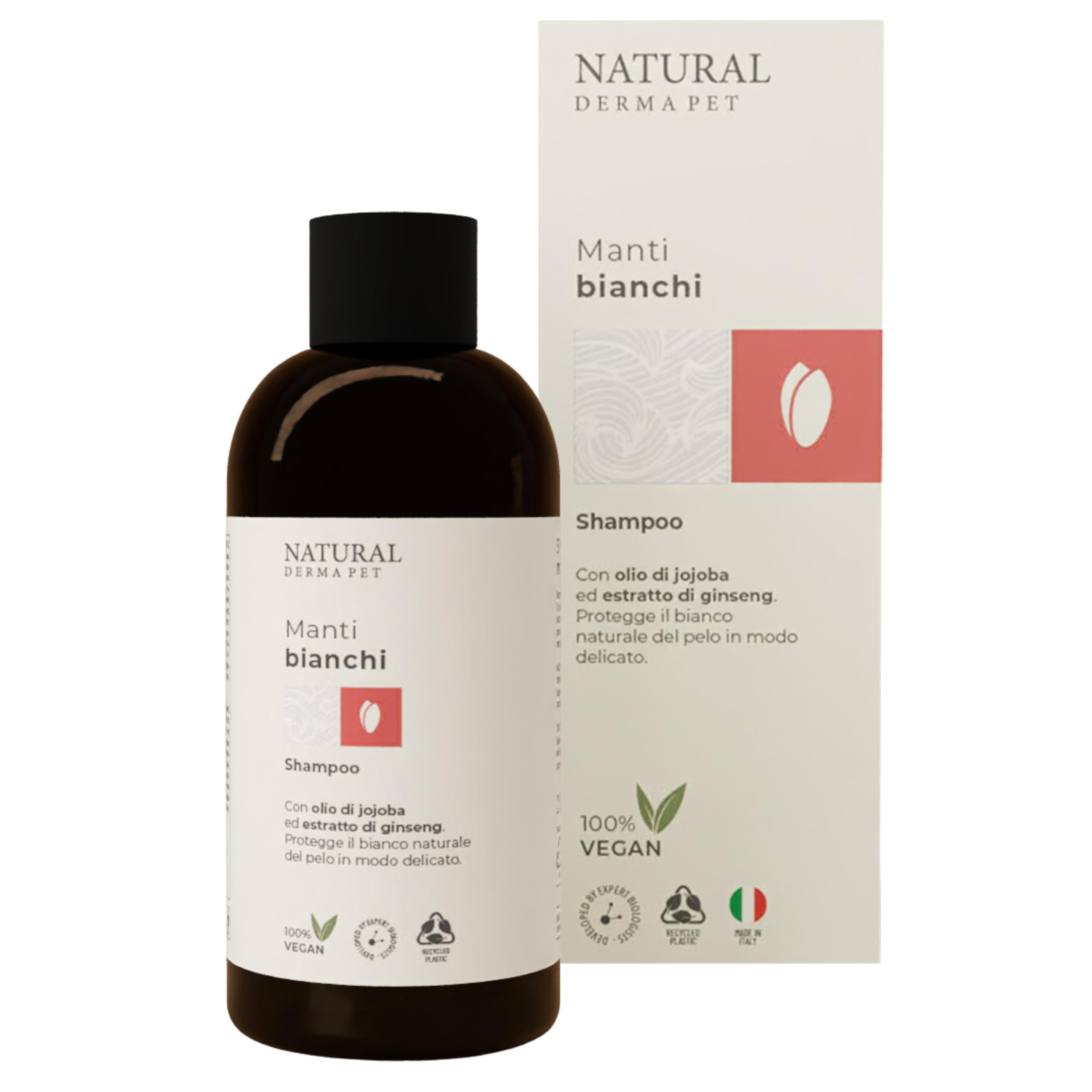 Natural Derma Pet Shampoo per Cani Pelo Bianco - Ideale per Tutti i Manti Chiari, Delicato sulla Cute per un Manto Sano, Morbido e Lucido - 200 ml - Made in Italy - 100% Vegan