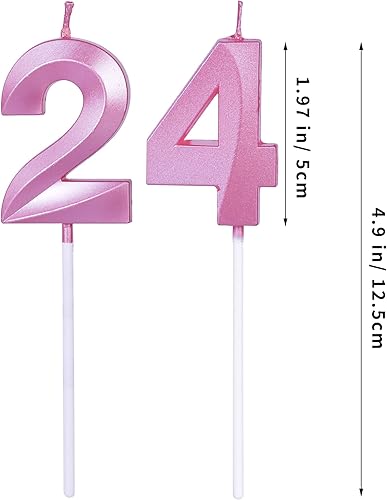 Miniatura 2 de Velas rosadas de cumpleaños 24 y 42 para pasteles, número 24 y 42 para decoración de tartas para fiestas, aniversarios, bodas, celebraciones