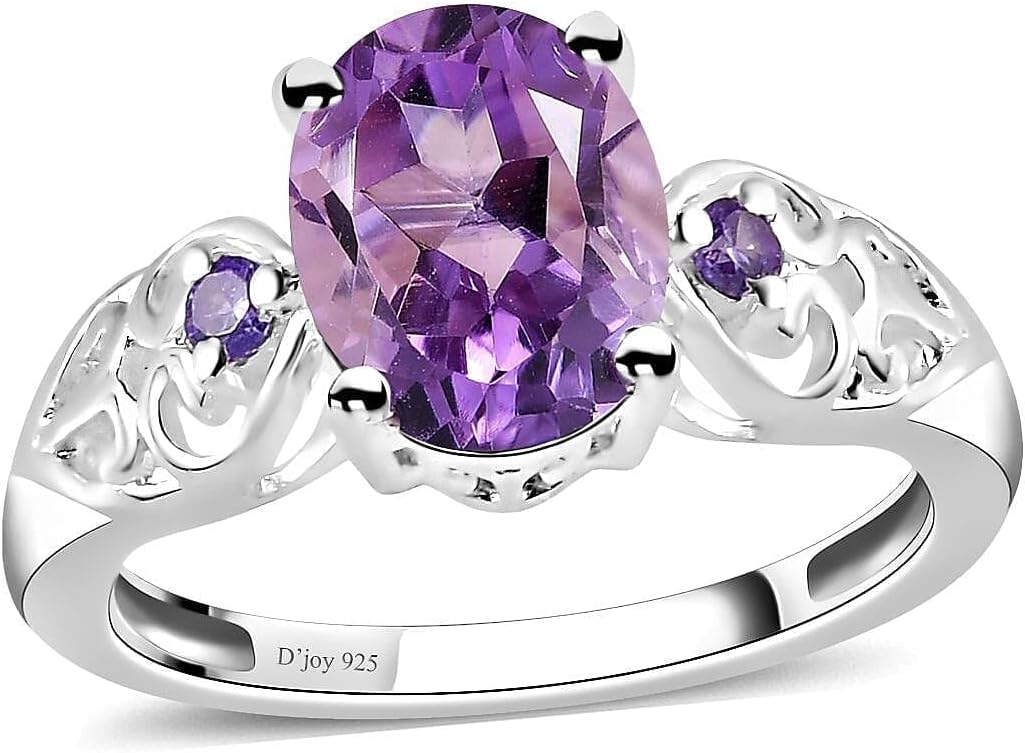 SHOP LC DELIVERING JOY Purple Amethyst Rings for Women in 925 Sterling Silver - Cubic Zirconia Wedding Promise Engagement Ring February Birthstone Jewelry - Ctw 1.85