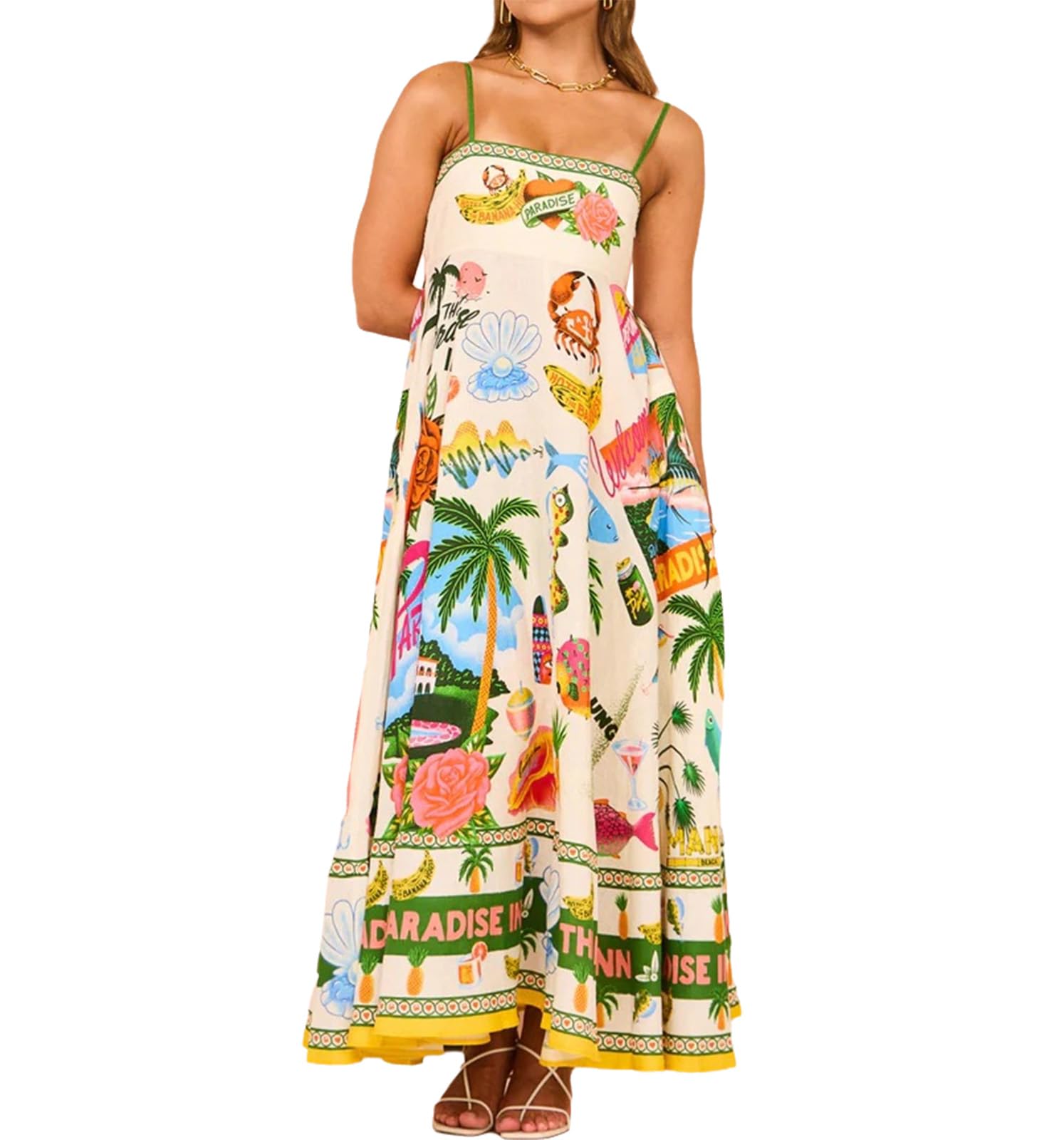 XUSAI Flower 2,XL,Women's Summer Maxi Dresses Sexy Sleeveless Spaghetti Strap Sundresses Casual Loose Flowy Dress with Pockets