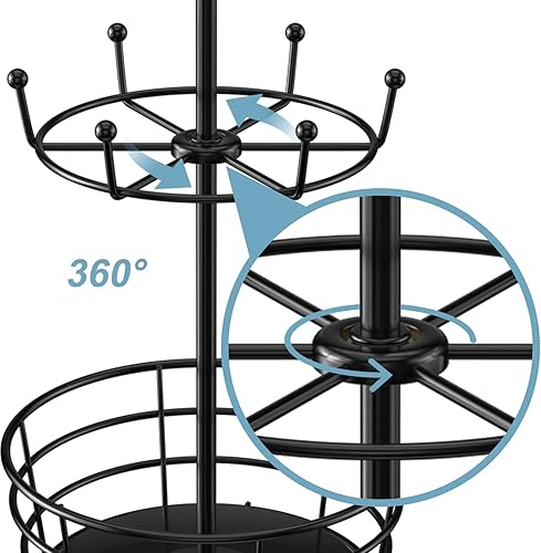 Vista 4 de Soporte giratorio para tazas de café de 360, soporte de metal de 3 niveles para taza de árbol para encimera con 10 ganchos, soporte para cápsulas