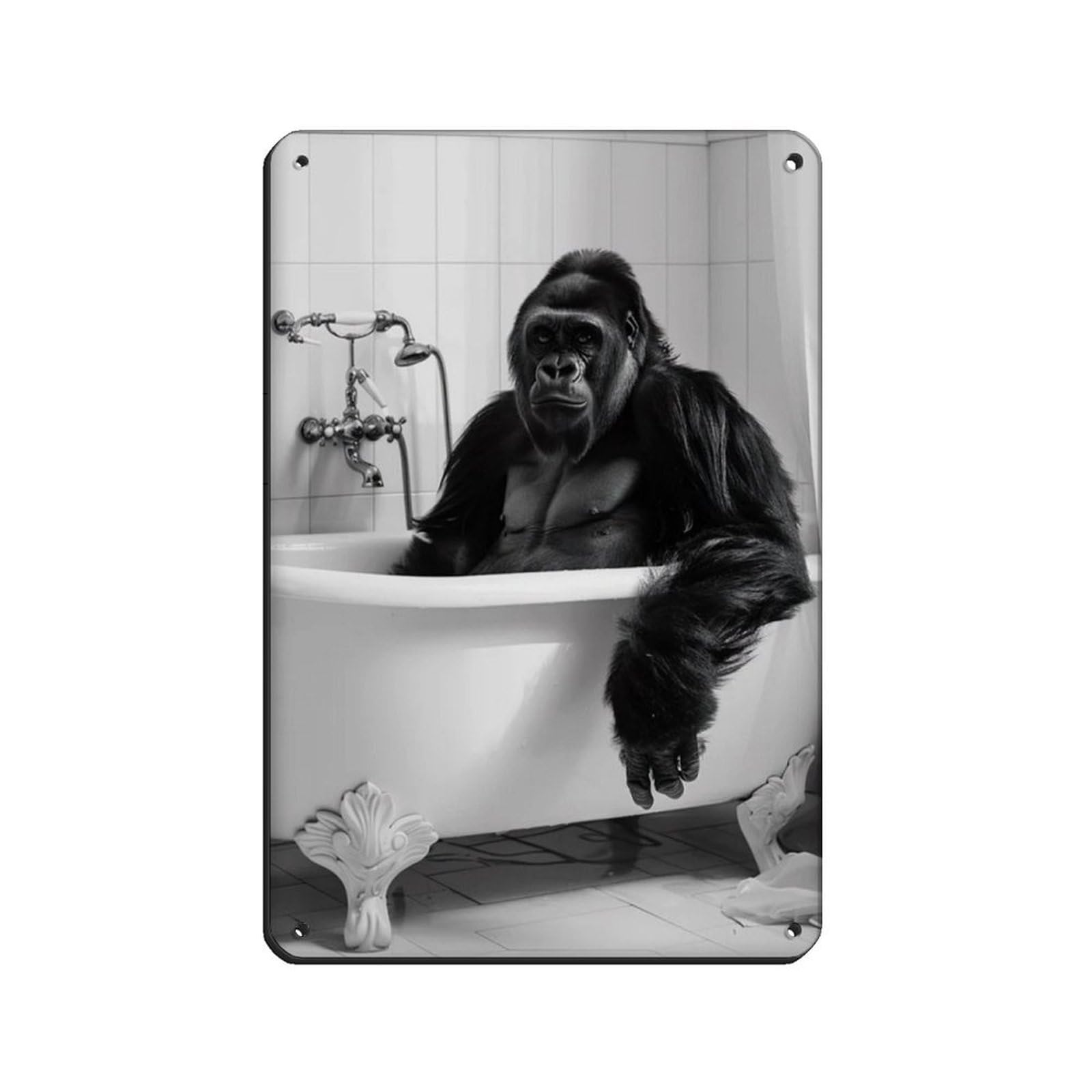 Gorilla in The Bathtub, Funny Animal Poster (3) Tin Sign Vintage Metal Pub Club Cafe Bar Home Wall Art Decoration Poster Retro 8x12inch(20x30cm)