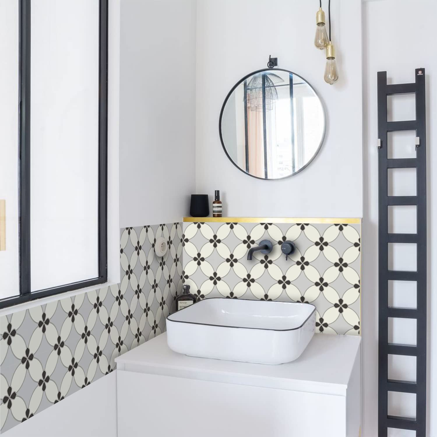 Alwayspon 24PcsX20cm/8inch Retro Gray Tile Sticker, Self Adhesive Stick on Tiles Transfer Sticker for Bathroom Kitchen, Splashback for Cooker, Peel and Stick Adhesive Vinyl Wall Tiles Sticker