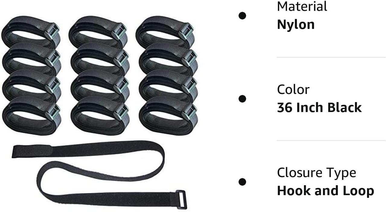 Hanete 12 Pack 36 inch Reusable Fastening Cable Straps, Hook and Loop Cable Tie Wraps Cinch Cable Tie Down Straps