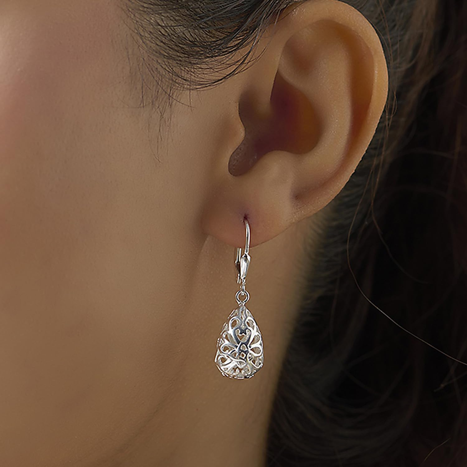 TrueSilver 925 Silver Filigree Leverback Drop Earrings