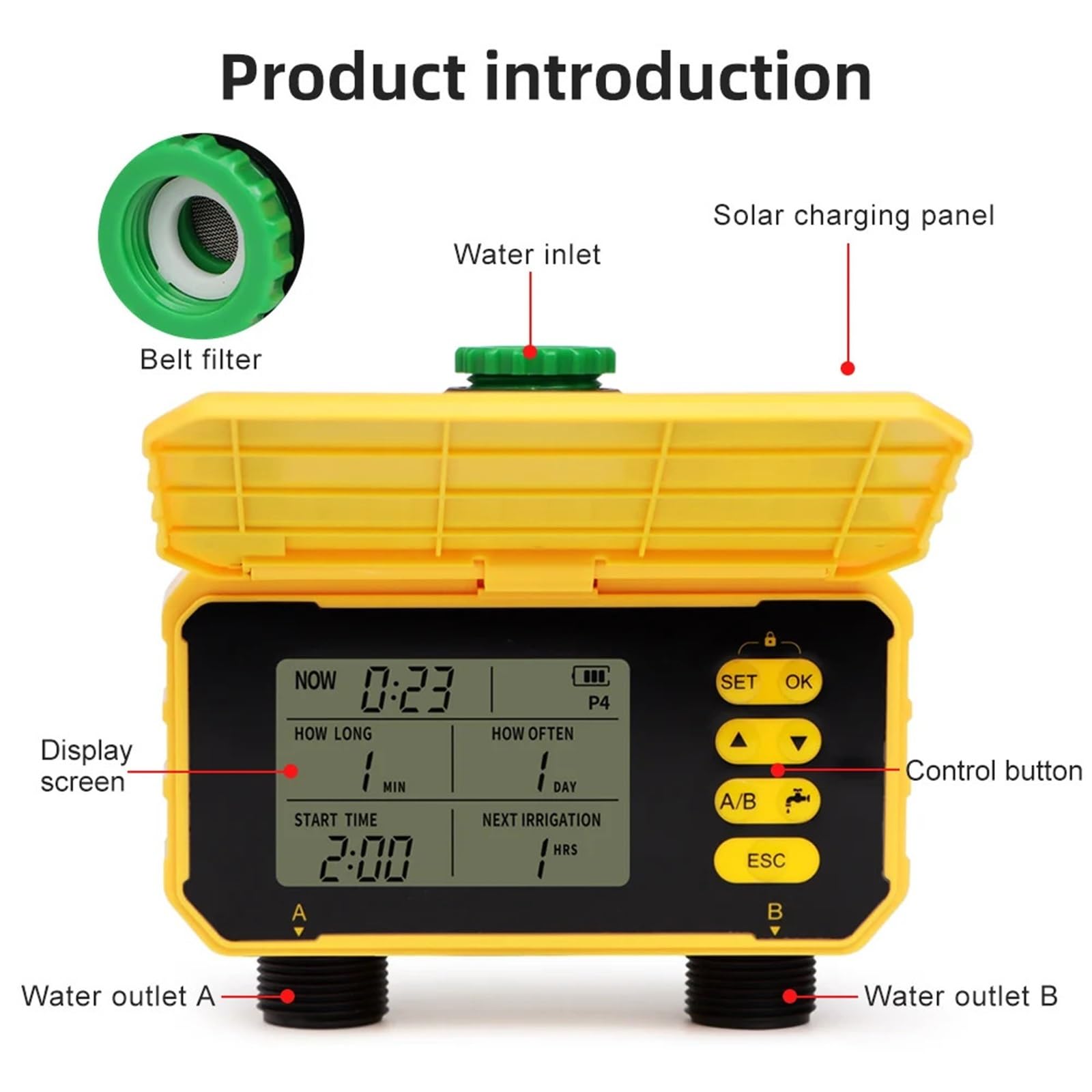 1 timer for irrigazione a uscita, timer for l'irrigazione solare intelligente, irrigazione temporizzata impermeabile, controller for irrigazione automatica for prato da giardino
