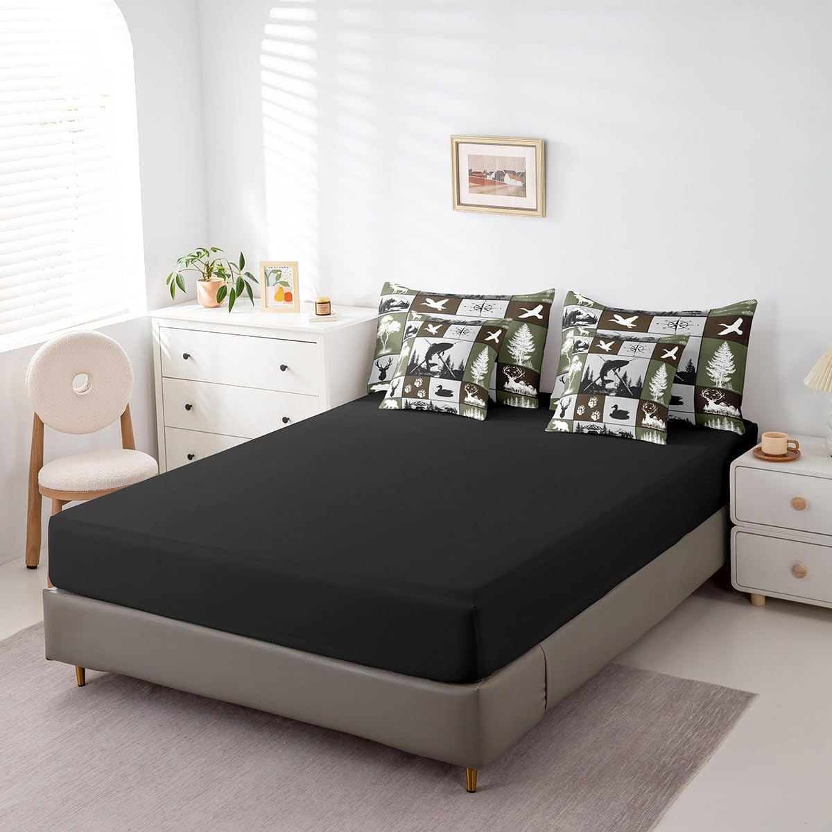 Feelyou Big Pike Fish Hunting 7 Piece Bedding Set Full Size for Boys Teens Kids Duck Deer Hunter and Fishing Themed Comforter Set with Sheets Plaids Rustic Camping Bed in a Bag Home Decor - Image 6