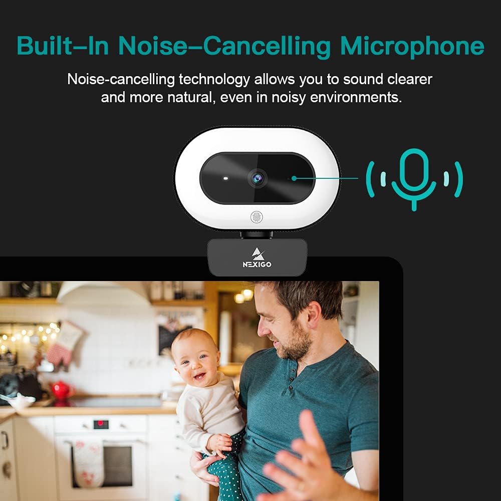 NexiGo StreamCam N930E with Software, 1080P Webcam with Ring Light and Privacy Cover, Auto-Focus, Plug and Play, Web Camera for Online Learning, Zoom Meeting Skype Teams, PC Mac Laptop Desktop