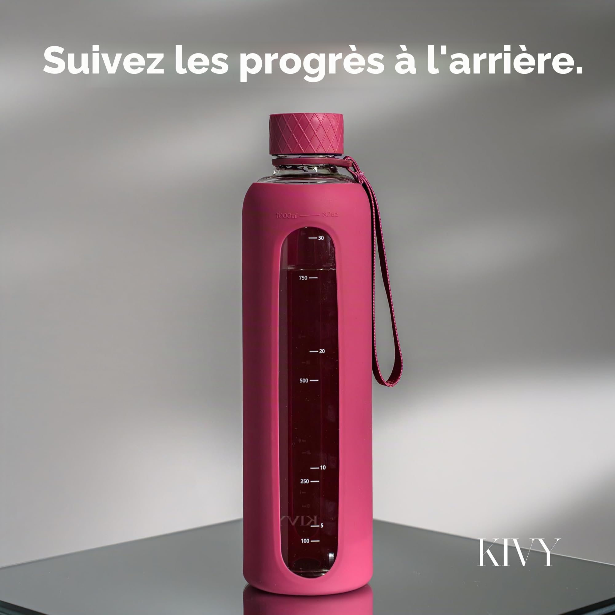 KIVY Gourde en verre de 1 l avec protection en silicone - Convient pour les