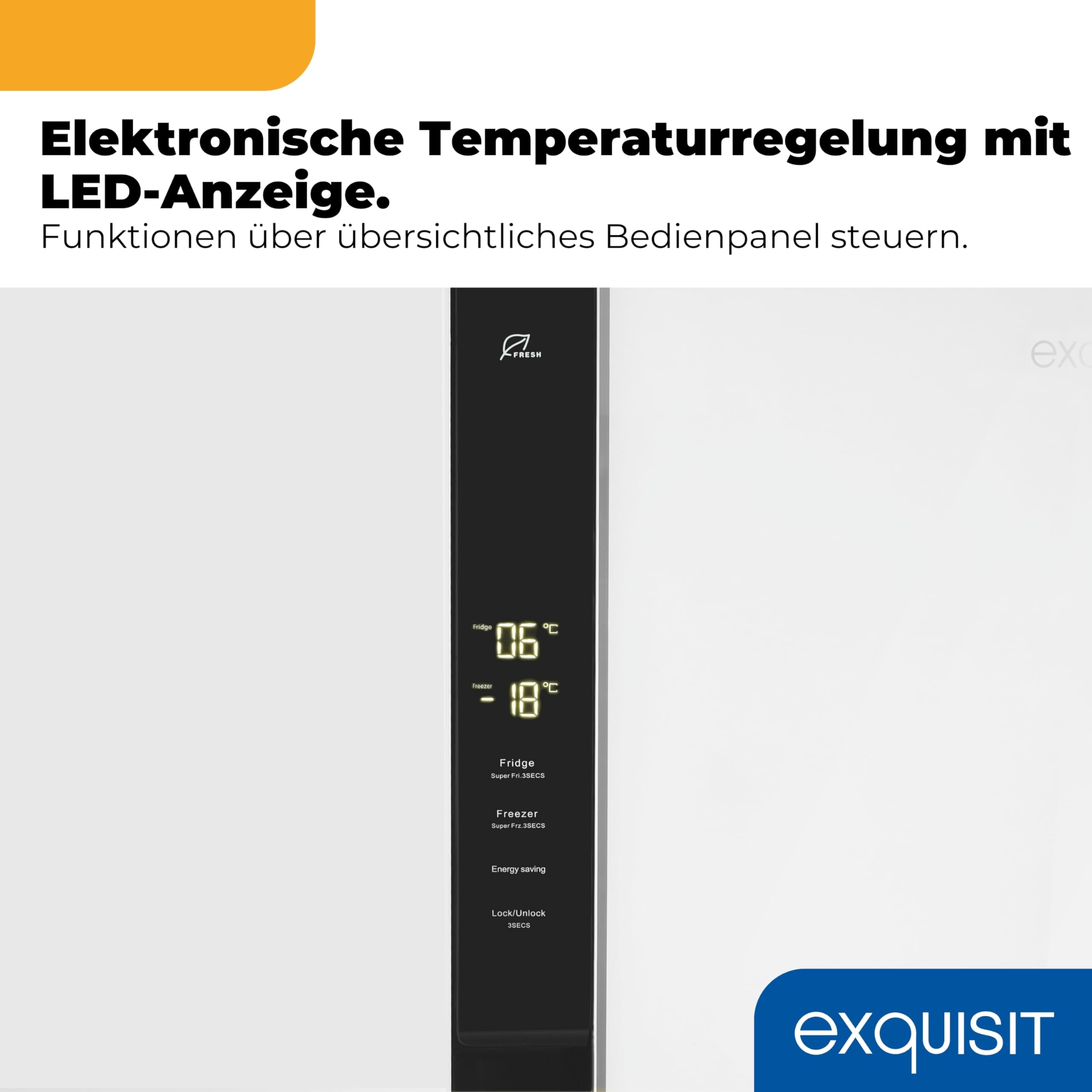 Exquisit Side-by-Side Kühlschrank SBS39-440E - No Frost Kühl-Gefrierkombi | 372 Liter Nutzinhalt, Energieklasse E, 41 dB leise, digitale Steuerung, LED-Licht & Türalarm, weiss