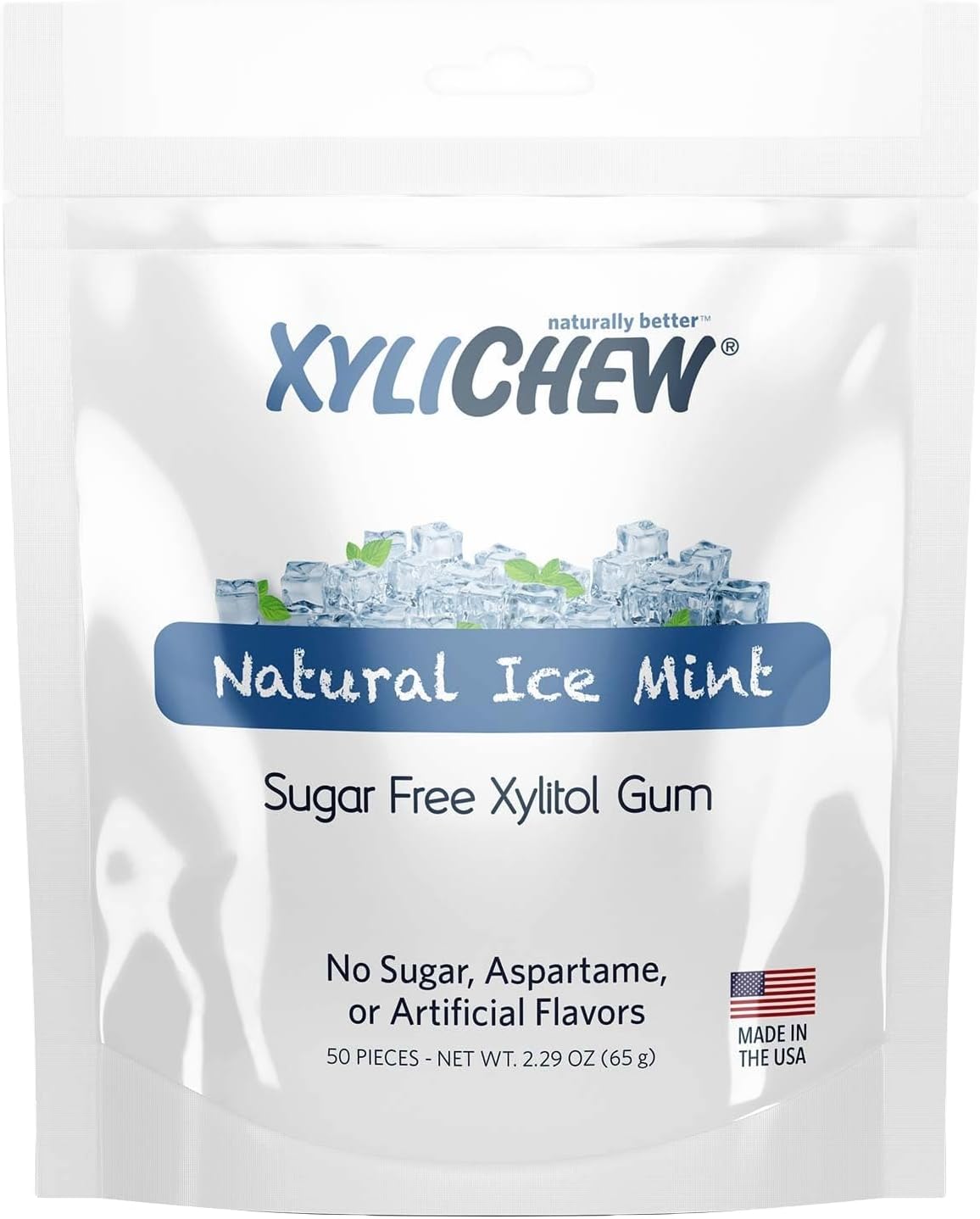Xylitol Gum - Chewing Gum Sugar Free, Aspartame Free, Gluten Free, Keto - Sugarless, Healthy, Natural Oral Care - Relieves Bad Breath and Dry Mouth - Ice Mint, 50 Count