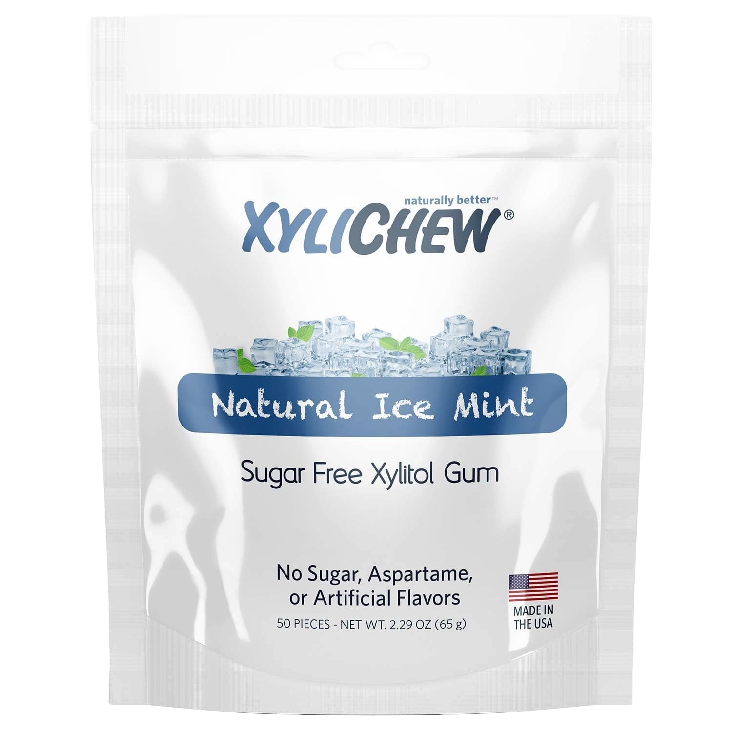 Xylitol Chewing Gum - Non GMO, Zero Aspartame, Gluten Free, Sugar Free Gum - Natural Oral Care, Relieves Bad Breath and Dry Mouth - Ice Mint, 50 Count